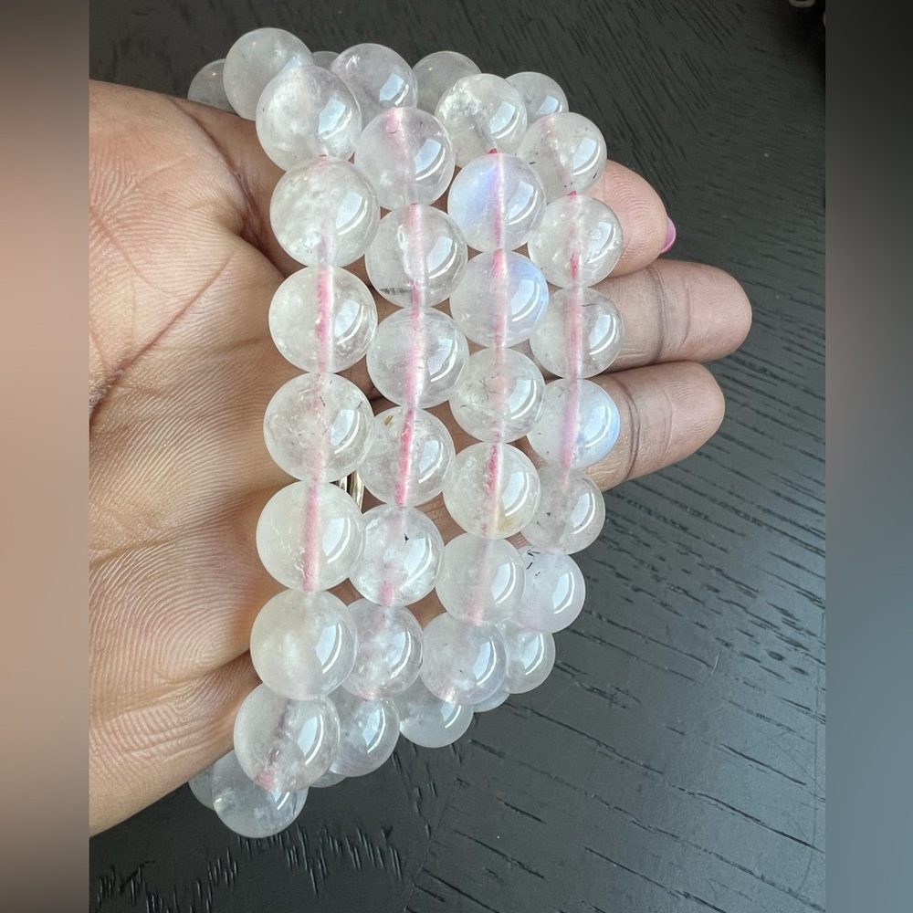 (ONE) Pink moonstone bracelet 9mm SIZE 6.5’ - Picture 2 of 3